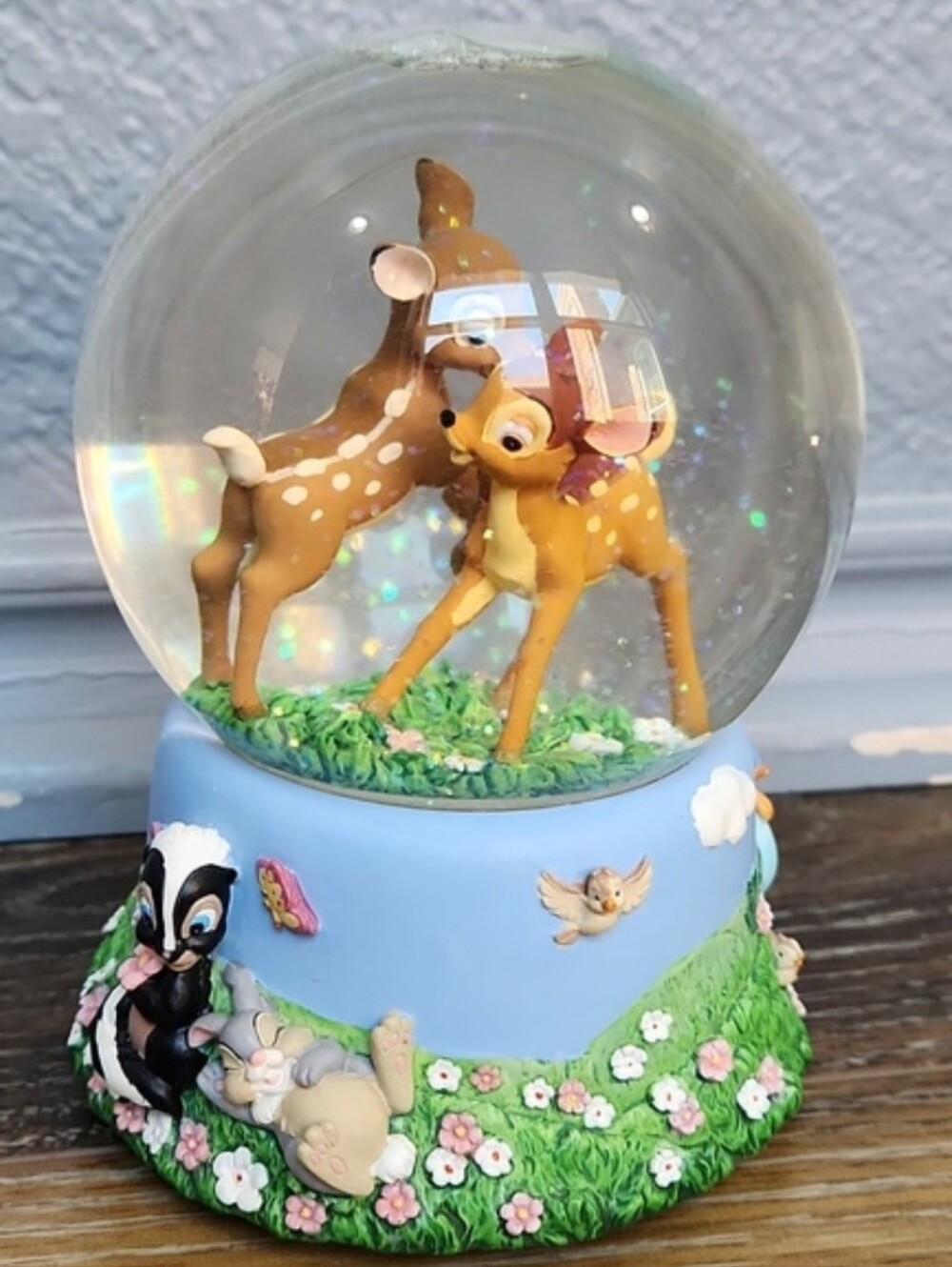 Disney Bambi Faline Thumper Flower Waterglobe Snowglobe April Showers